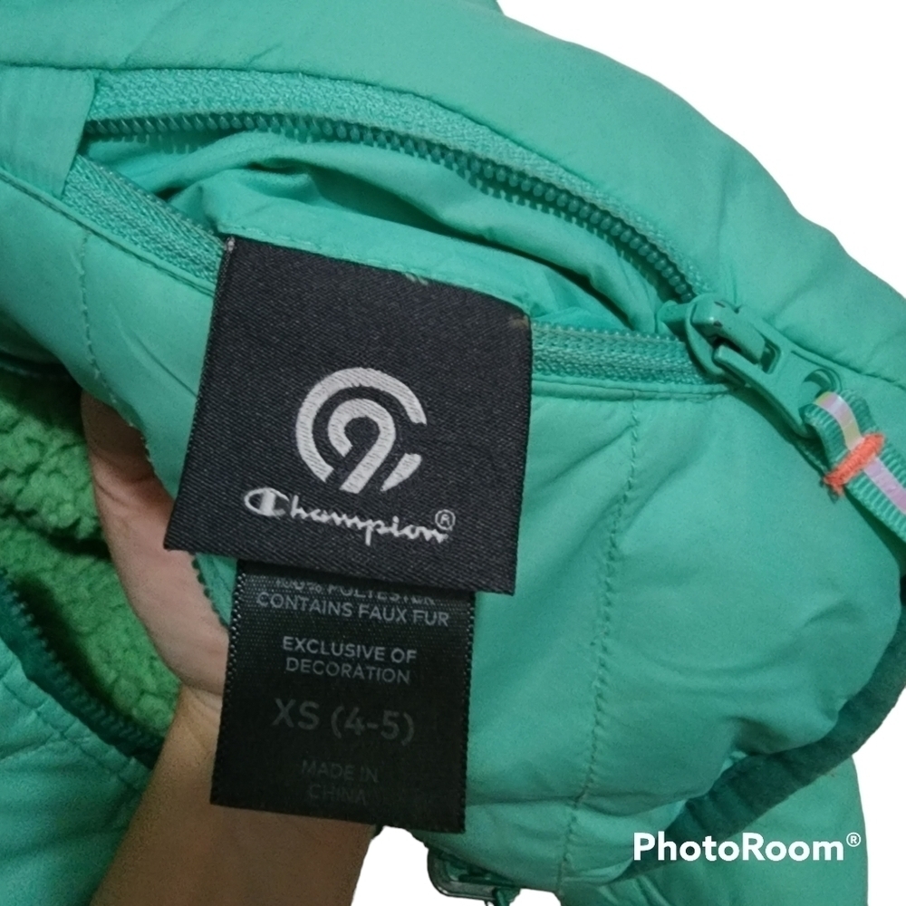 C9 by Champion Green Colorblock Fleece Lined Puffer Jacket - Kids Size 4/5 - Picture 3 of 3